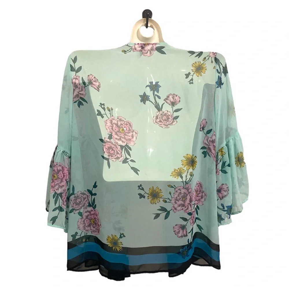 Lane Bryant sheer teal floral kimono size 18/20 - Picture 3 of 5